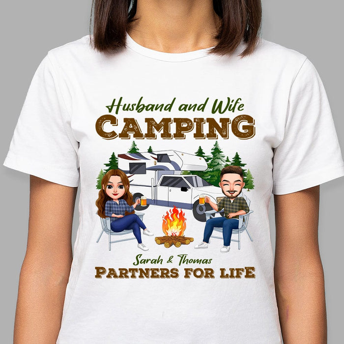 GeckoCustom Camping Partners For Life Husband Wife Shirt Personalized Gift TA29 890199 Basic Tee / White / S
