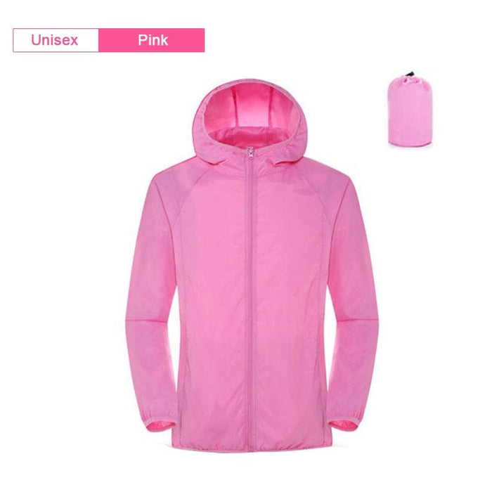 GeckoCustom Camping Rain Jacket Men Women Waterproof Sun Protection Clothing Fishing Hunting Clothes Quick Dry Skin Windbreaker With Pocket Unisex-Pink / S
