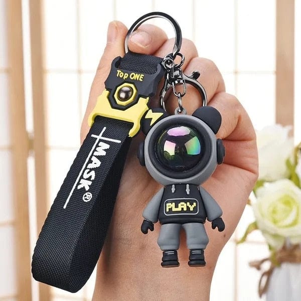 GeckoCustom Cartoon Lightning Bear Keychain Cute Astronaut Bear Doll Keyring Bag Pendant Couple Car Keyholder Creative Bag Charm Accessories Black-Style 02