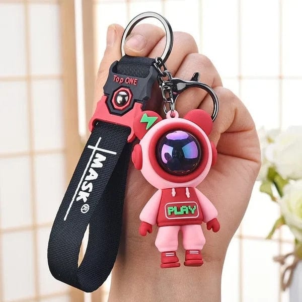 GeckoCustom Cartoon Lightning Bear Keychain Cute Astronaut Bear Doll Keyring Bag Pendant Couple Car Keyholder Creative Bag Charm Accessories Pink-Style 04