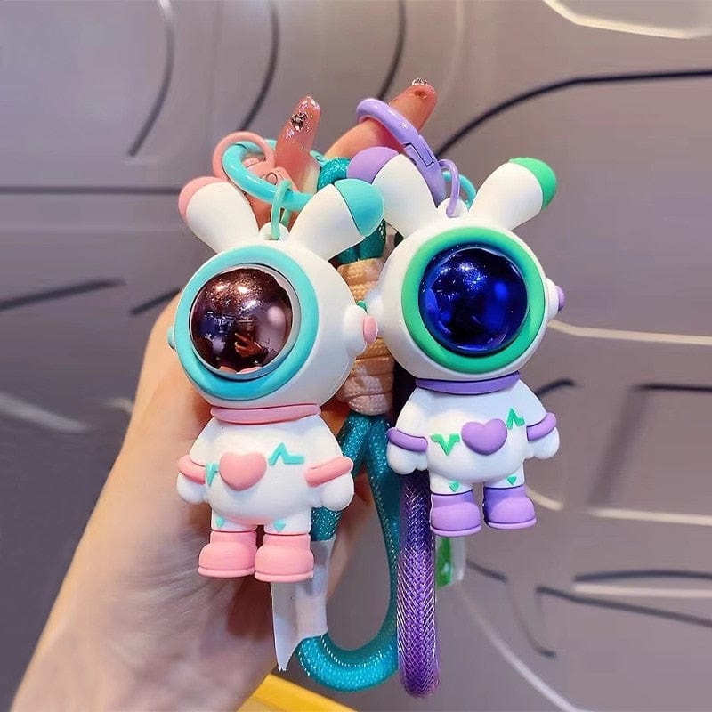 GeckoCustom Cartoon Lightning Bear Keychain Cute Astronaut Bear Doll Keyring Bag Pendant Couple Car Keyholder Creative Bag Charm Accessories
