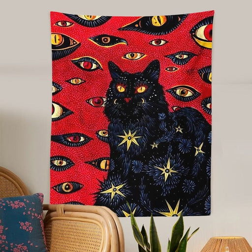 GeckoCustom Cat Coven Tapestry Printed Witchcraft Hippie Wall Hanging Bohemian Wall Tapestry Mandala Wall Art Aesthetic Room Decor Decor