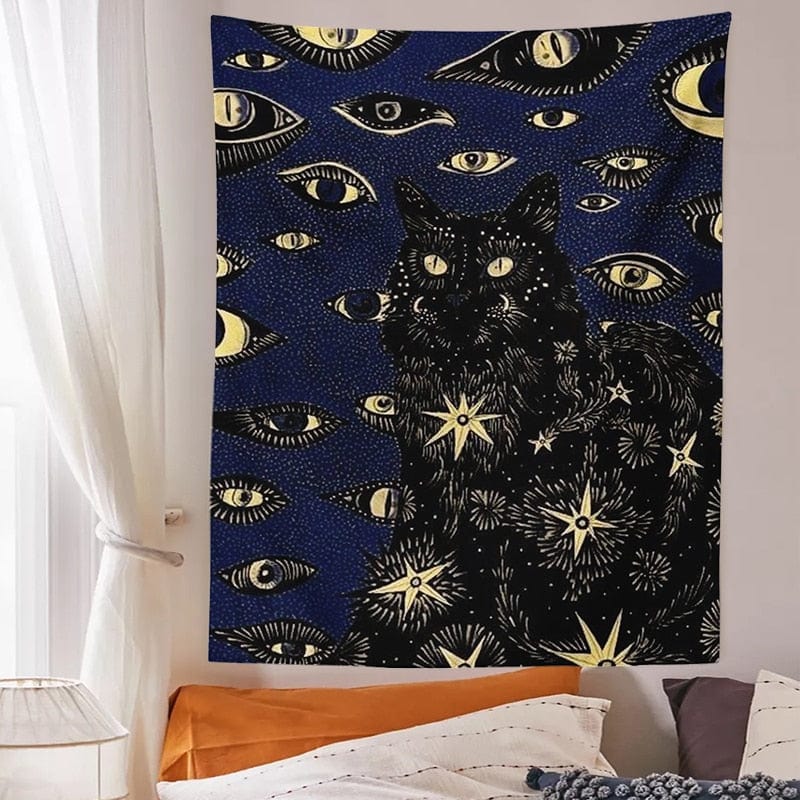 GeckoCustom Cat Coven Tapestry Printed Witchcraft Hippie Wall Hanging Bohemian Wall Tapestry Mandala Wall Art Aesthetic Room Decor Decor