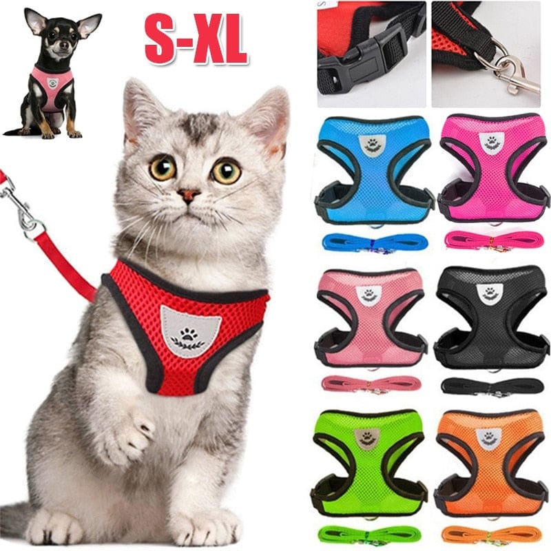 GeckoCustom Cat Dog Harness with Lead Leash Adjustable Vest Polyester Mesh Breathable Harnesses Reflective sti for Small Dog Cat accessories
