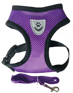 GeckoCustom Cat Dog Harness with Lead Leash Adjustable Vest Polyester Mesh Breathable Harnesses Reflective sti for Small Dog Cat accessories Purple / S