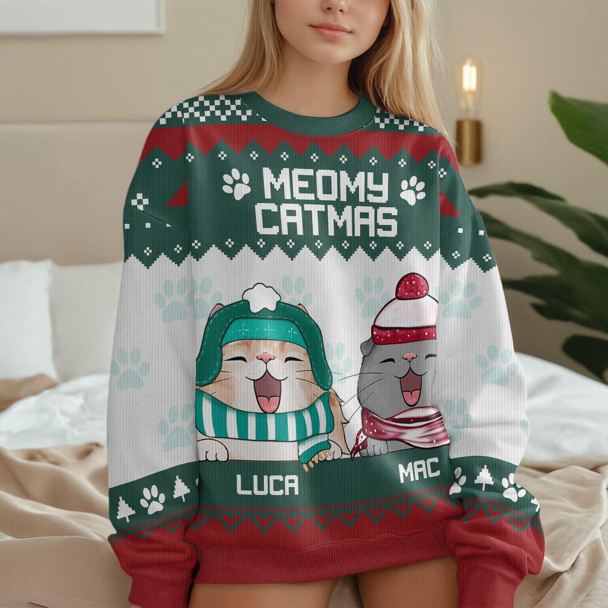 GeckoCustom Cat Meowy Catmas Cats All-Over-Print Ugly Sweater HO82 893144