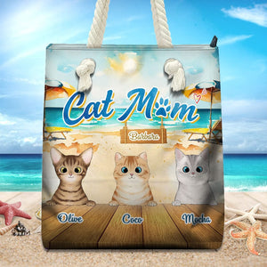 GeckoCustom Cat Mom For Cat Lovers Beach Tote Bag Personalized Gift HO82 891202 12x14.2 in