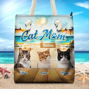 GeckoCustom Cat Mom For Cat Lovers Beach Tote Bag Personalized Gift HO82 891202 12x14.2 in