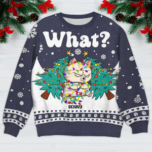 GeckoCustom Cat What With Christmas Tree Ugly Sweater For Cat Lovers Personalized Gift HO82 893050