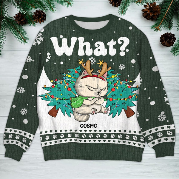 Cat What Christmas Tree Personalized Ugly Sweater - Main Image