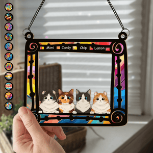 GeckoCustom Cats Sitting In Frame Window Hanging Suncatcher Ornament Personalized Gift HO82 891198