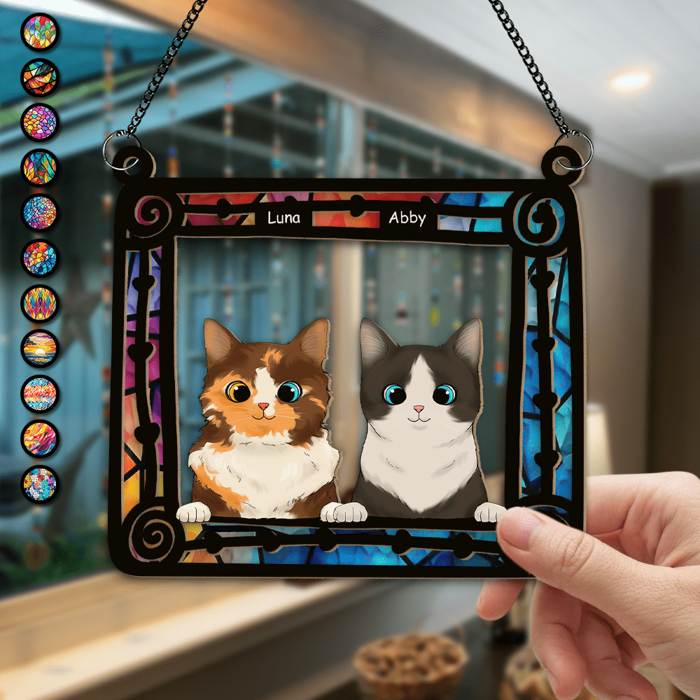 GeckoCustom Cats Sitting In Frame Window Hanging Suncatcher Ornament Personalized Gift HO82 891198