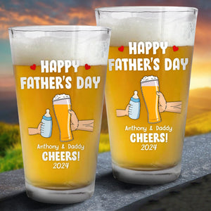 GeckoCustom Cheers! Our First Father's Day Print Beer Glass Personalized Gift TH10 890941 16oz
