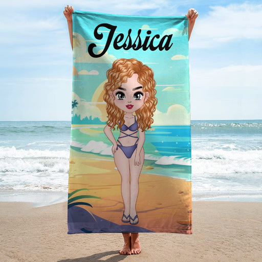 GeckoCustom Chibi Lady Beach Towel Personalized Gift TA29 890235 30"x60"