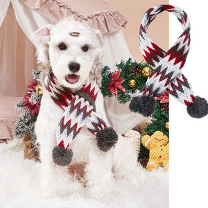 GeckoCustom Christmas Dog Scarf Knitted Elk Scarf Striped Hair Ball Pet Scarf Cat Scarf Dog Scarf Pet Christmas Supplies Dog Accessories 04 / S 53cm