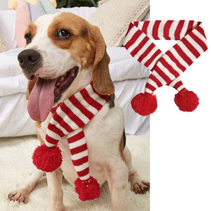 GeckoCustom Christmas Dog Scarf Knitted Elk Scarf Striped Hair Ball Pet Scarf Cat Scarf Dog Scarf Pet Christmas Supplies Dog Accessories 01 / S 53cm