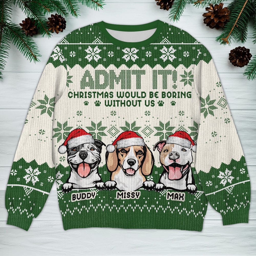 GeckoCustom Personalized Gifts for Christmas Christmas Would Be Boring Without Me Dog Ugly Sweater Personalized Ugly Sweater Kid Xs