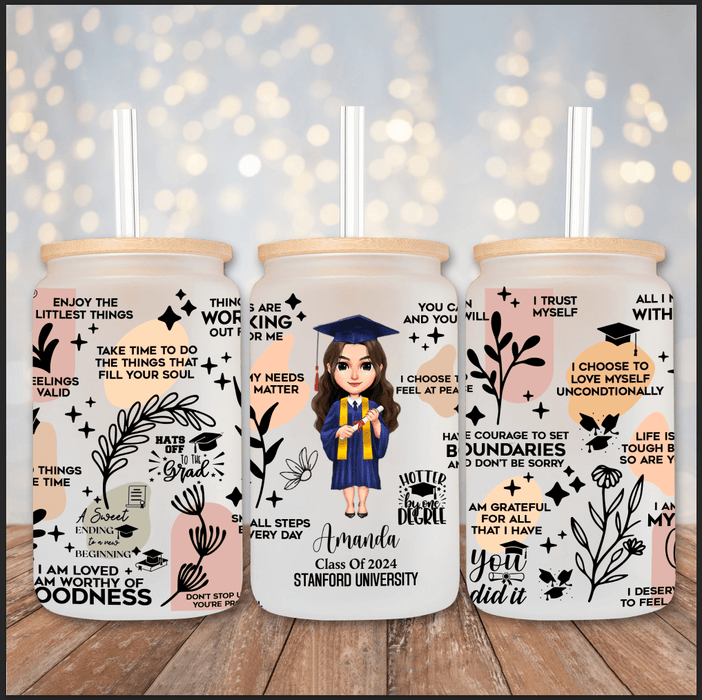 GeckoCustom Class Of 2024 Chibi Graduation Daily Reminders Glass Tumbler Personalized Gift T368 890120
