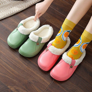 GeckoCustom Comwarm Indoor Women Warm Slippers Garden Shoes Soft Waterproof EVA Plush Slippers Female Clogs Couples Home Bedroom Fuzzy Shoes