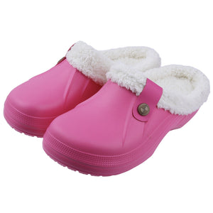 GeckoCustom Comwarm Indoor Women Warm Slippers Garden Shoes Soft Waterproof EVA Plush Slippers Female Clogs Couples Home Bedroom Fuzzy Shoes Rose Red / 35-36(8.6-8.8 inch) / China