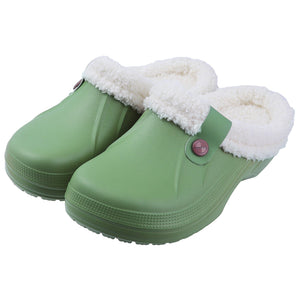 GeckoCustom Comwarm Indoor Women Warm Slippers Garden Shoes Soft Waterproof EVA Plush Slippers Female Clogs Couples Home Bedroom Fuzzy Shoes Green / 35-36(8.6-8.8 inch) / China