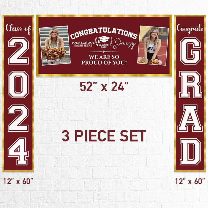 GeckoCustom Congratulations Graduation Banner, 3 Piece Set With Photos HN590
