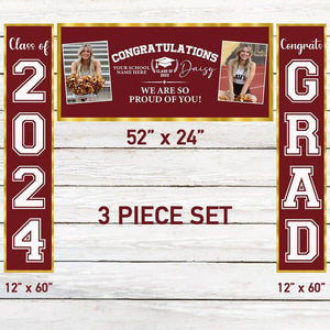 GeckoCustom Congratulations Graduation Banner, 3 Piece Set With Photos HN590