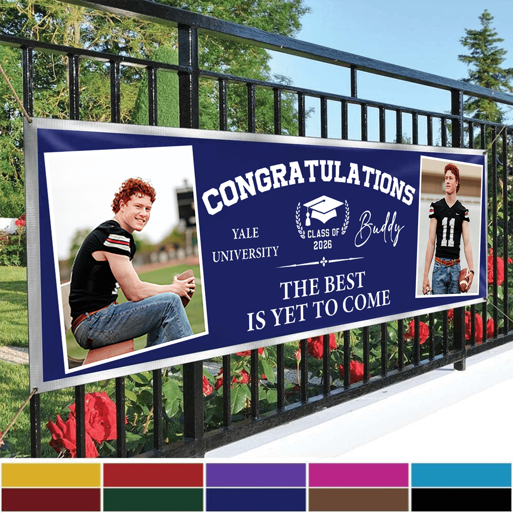 GeckoCustom Congratulations Graduation Banner with 2 Pictures 888885