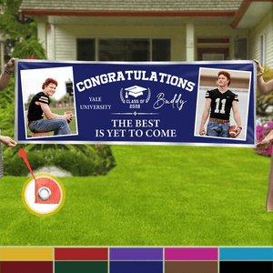 GeckoCustom Congratulations Graduation Banner with 2 Pictures 888885