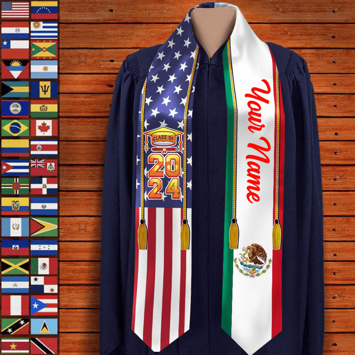 GeckoCustom Country Flag Class of 2024 Stoles Graduation Gift 888875 N369 6x72 inch