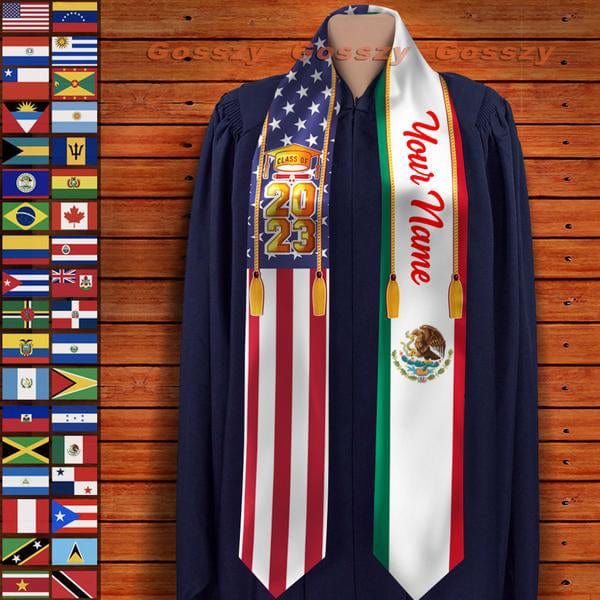 GeckoCustom Country Flag Class of 2024 Stoles Graduation Gift 888875 N369 6x72 inch