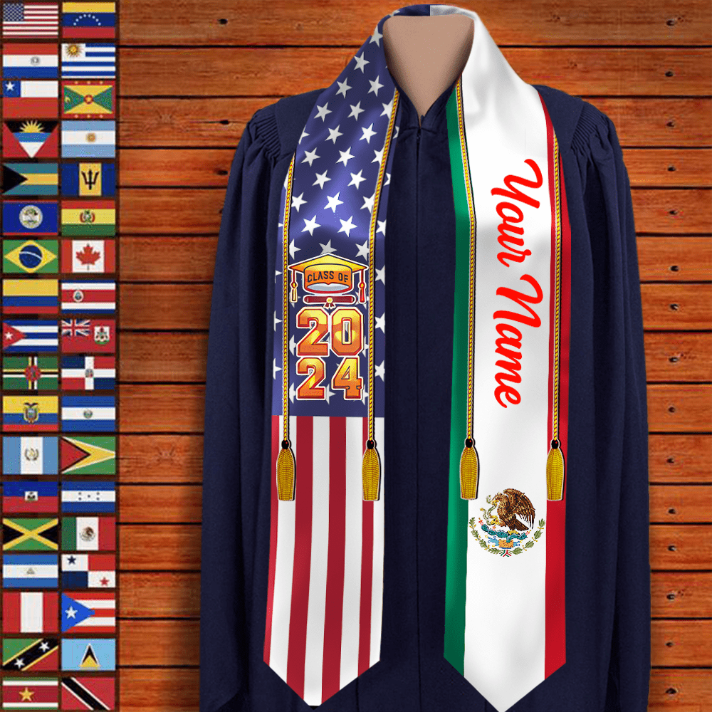 GeckoCustom Country Flag Class of 2024 Stoles Sash, Graduation Gift, Senior Gift K228 888875 6x72 inch
