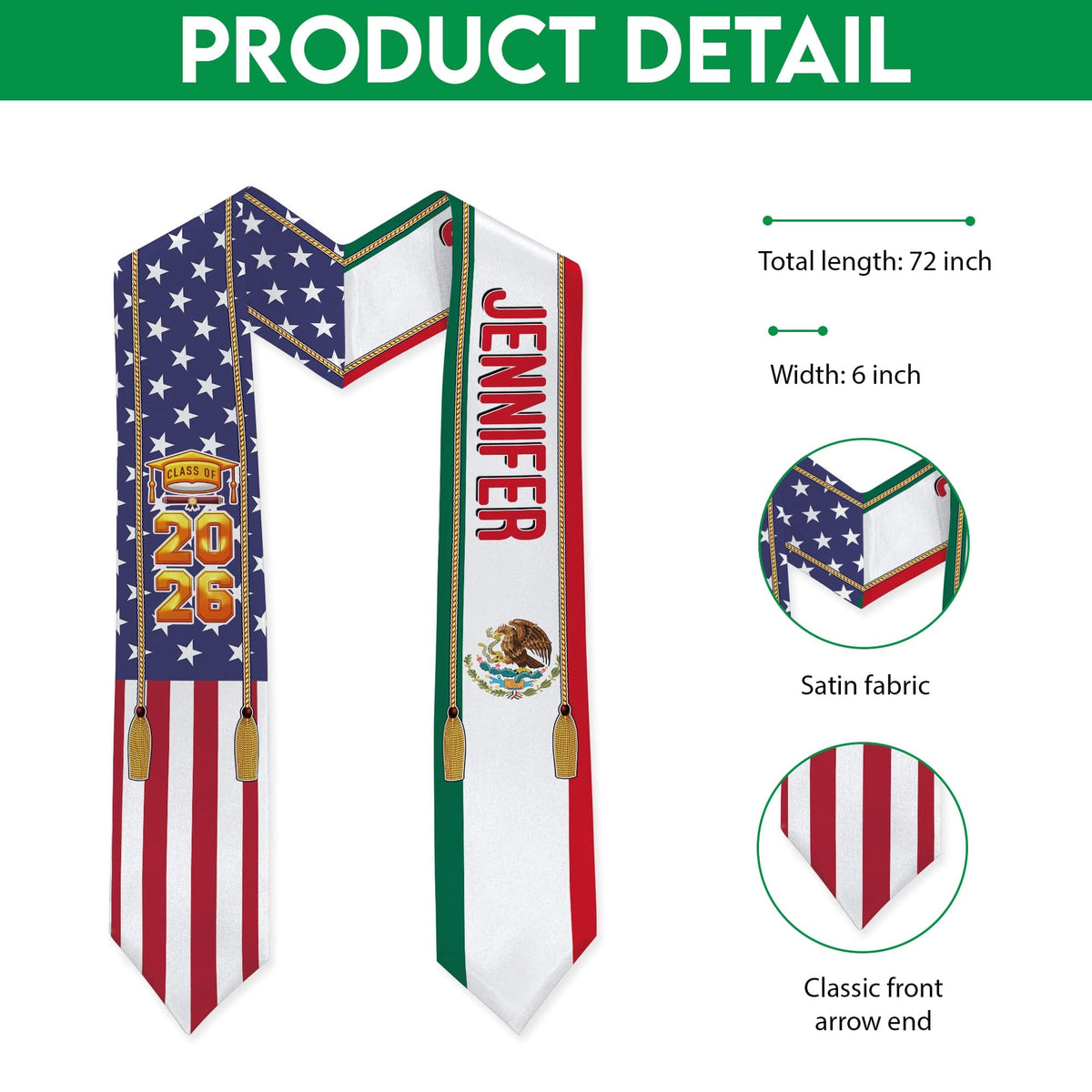 GeckoCustom Country Flag Class of 2025 Stoles Sash, Graduation Gift, Senior Gift K228 CH07 888875