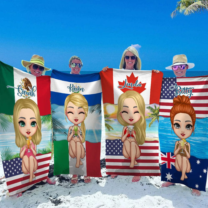 GeckoCustom Country Flag Summer Girl Hawaiian Beach Towel N369 888515 30"x60"