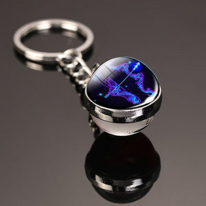 GeckoCustom Creative 12 Constellation Key Ring Time Stone Double-Sided Glass Ball Metal Keychain Pendant Key Chain Accessories Fashion Gift Sagittarius luminous