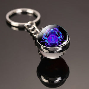 GeckoCustom Creative 12 Constellation Key Ring Time Stone Double-Sided Glass Ball Metal Keychain Pendant Key Chain Accessories Fashion Gift Cancer luminous