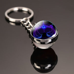 GeckoCustom Creative 12 Constellation Key Ring Time Stone Double-Sided Glass Ball Metal Keychain Pendant Key Chain Accessories Fashion Gift Libra luminous