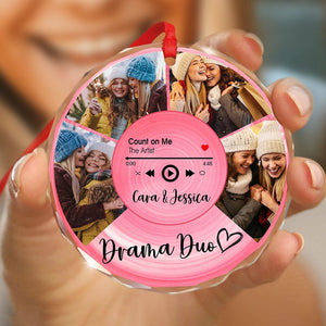 GeckoCustom Custom Besties Photo Circle Glass Ornament Music Record Bestie Ornament Gift for Sister Besties BFF LM32 895050 8cm