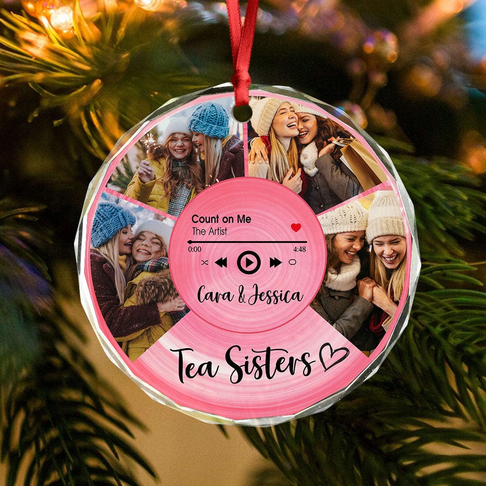 GeckoCustom Custom Besties Photo Circle Glass Ornament Music Record Bestie Ornament Gift for Sister Besties BFF LM32 895050 8cm