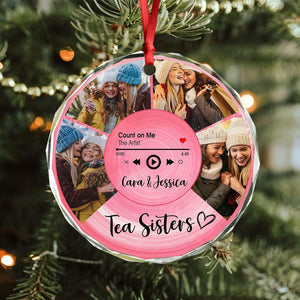 GeckoCustom Custom Besties Photo Circle Glass Ornament Music Record Bestie Ornament Gift for Sister Besties BFF LM32 895050 8cm