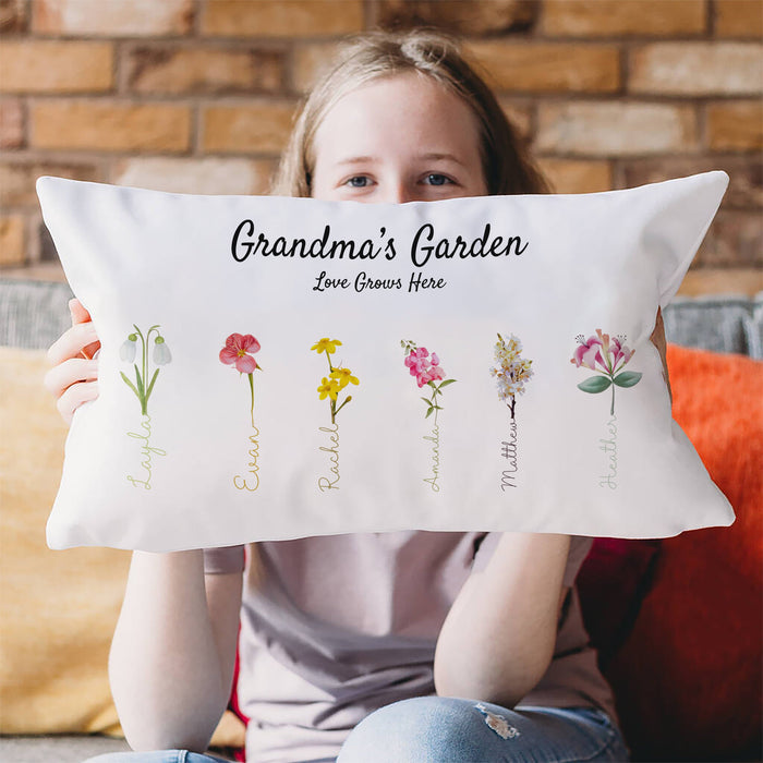 GeckoCustom Custom Birth Flower Grandma's Garden Family Medium Pillow Personalized Gift DA199 890262