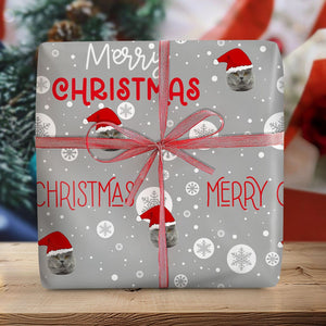 GeckoCustom Custom Cat Face Photo Merry Christmas Wrapping Papper Cat Lovers Gift HO82 895010