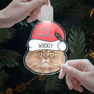 GeckoCustom Custom Cat Face Photo With Santa Hat Christmas Acrylic LED Ornament TH10 892147 3 inches