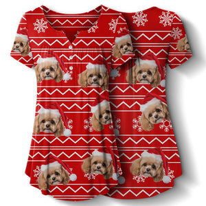 GeckoCustom Custom Cat Photo Christmas Pajamas Women V Neck Blouse Shirt TH10 892033