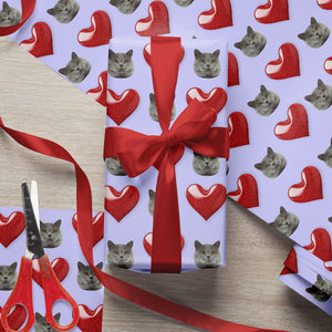 GeckoCustom Custom Cat Photo Heart Loving Wrapping Paper For Cat Lovers LM32 891995