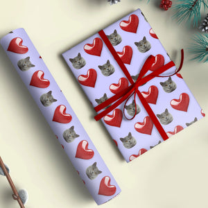 GeckoCustom Custom Cat Photo Heart Loving Wrapping Paper For Cat Lovers LM32 891995