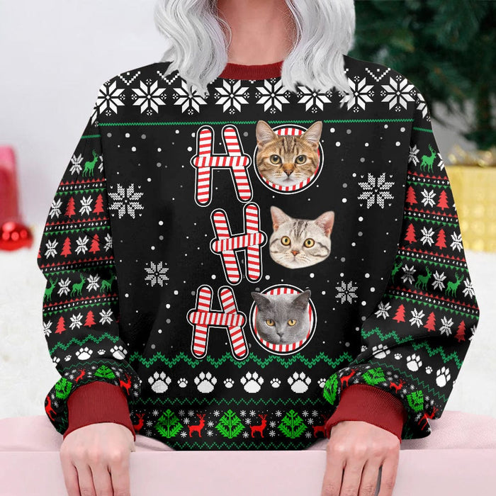 GeckoCustom Custom Cat Photo Ho Ho Ho Christmas Sweatshirt N304 889656