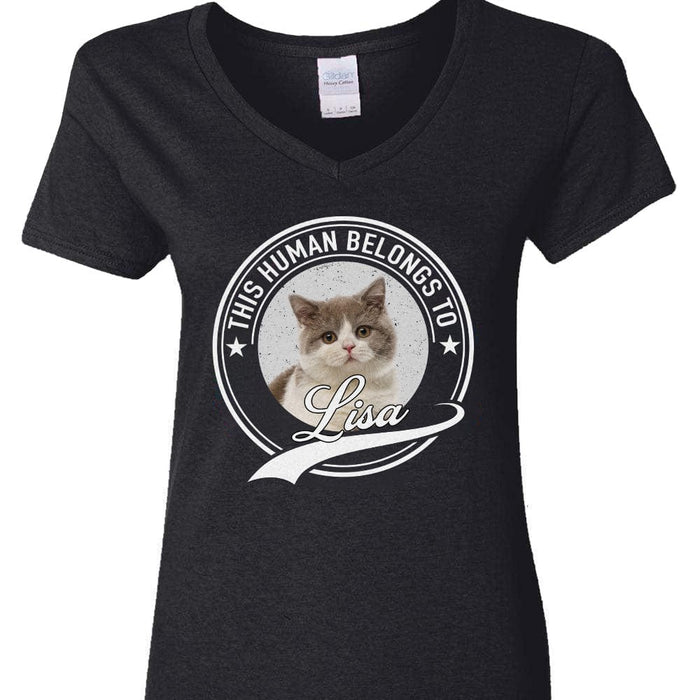 GeckoCustom Custom Cat Photo Human Belongs To Shirt N304 889192 Women V-neck / V Black / S