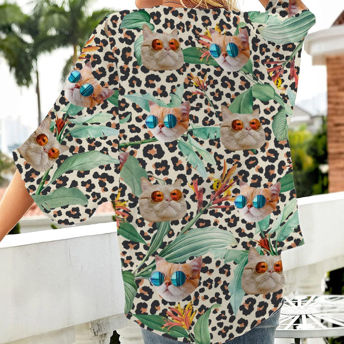 GeckoCustom Custom Cat Photo Leopard Summer Kimono Cover Up N304 889553