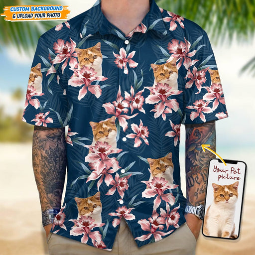 GeckoCustom Custom Cat Photo Lily Flowers Design Hawaii Shirt N304 889305
